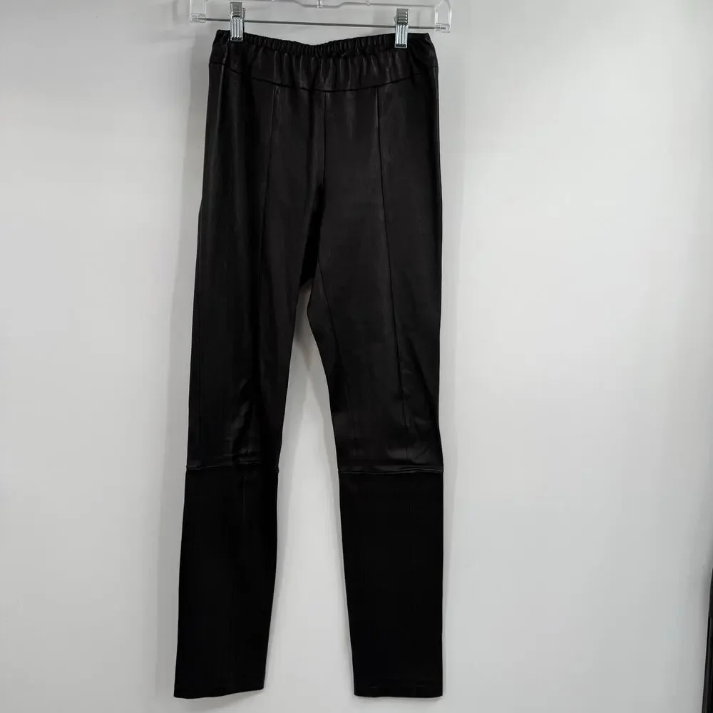 Tory Burch 100% Leather Trouser Pants Womens Small Black Pull On High Waisted